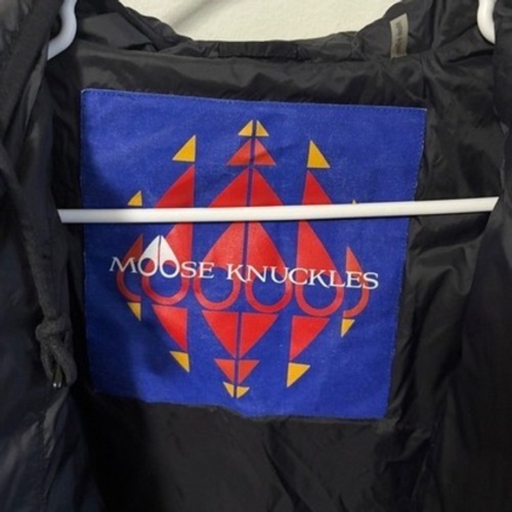 Moose Knuckles Mens Black Quilted Hooded Puffer Jacket Bomber Size Medium